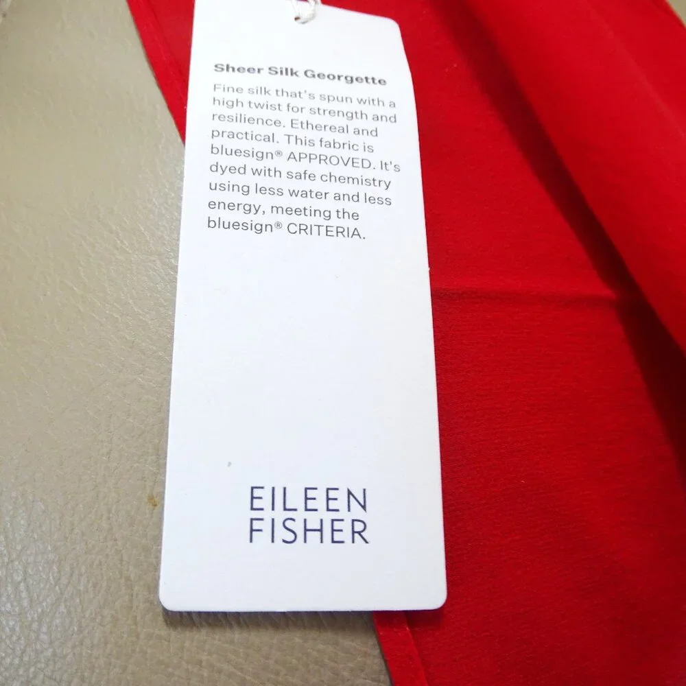 EILEEN FISHER Sheer Silk Georgette Wrap Boxy Fit Knee Length in  Red - Picture 7 of 10